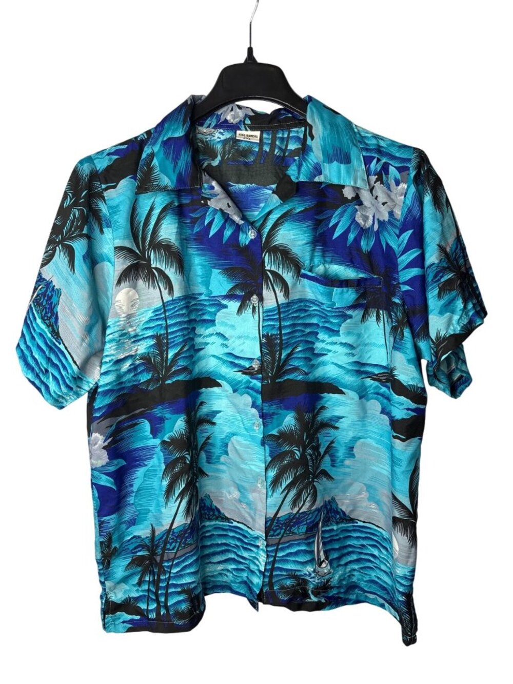 King Kameha Mens Button Front Hawaiian Shirt Size 2XL Palm Trees Sailboats